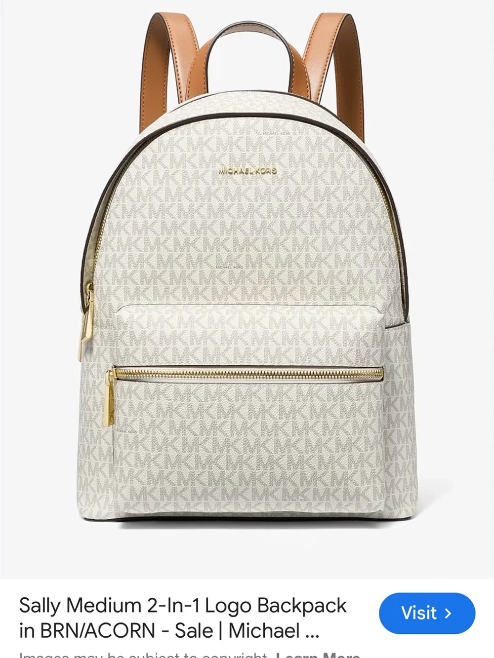 Michael Kors Cream Logo Backpack with Acorn/Tan Trim